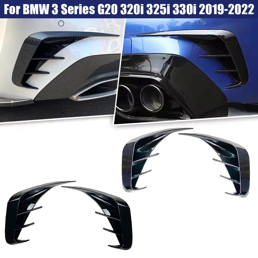 For BMW 3 Series G20 320i 330i 2019-2022 Car Sticker Rear Bumper Spoiler Side Canard Splitter Styling Carbon Fiber Gloss Black Quake