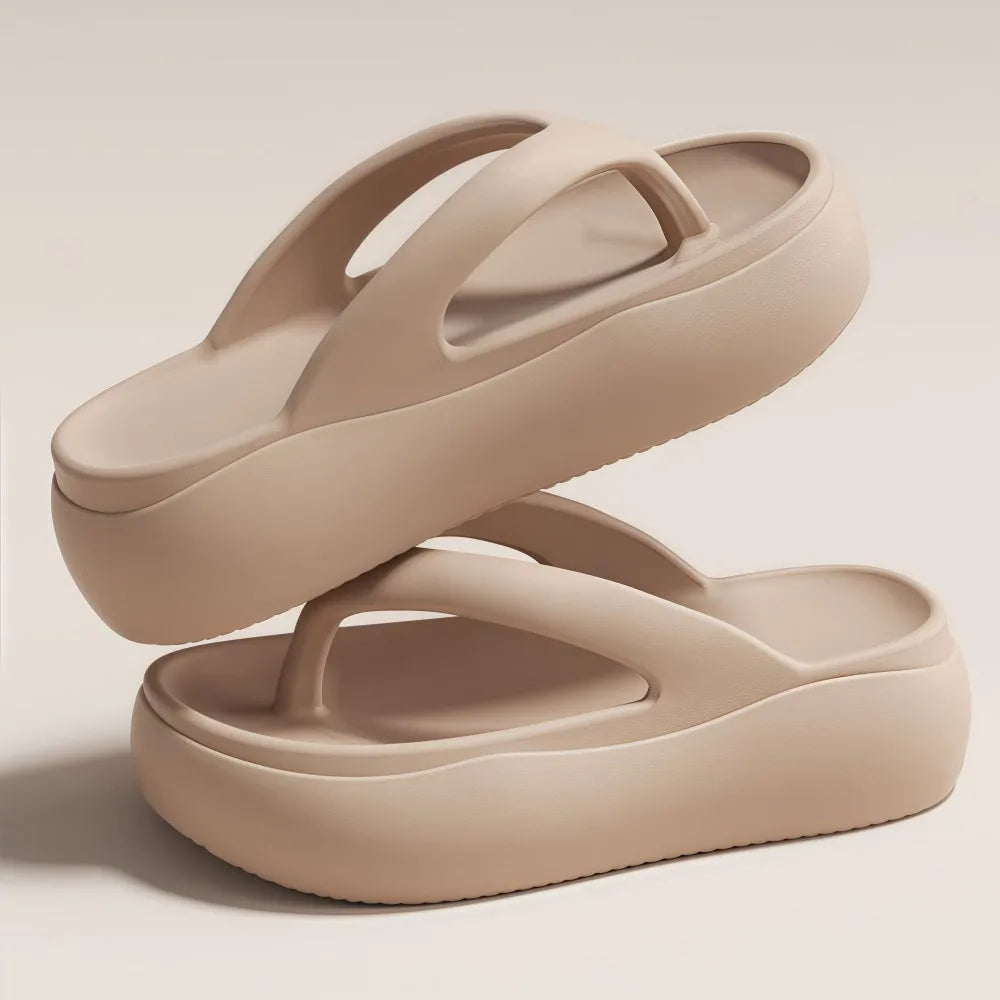 Height-increasing Platform Slippers Non-slip 5CM EVA Beach Sandals Lightweight Soft Sole Women's Flip Flops Indoor Outdoor Quake Sand color 35-36