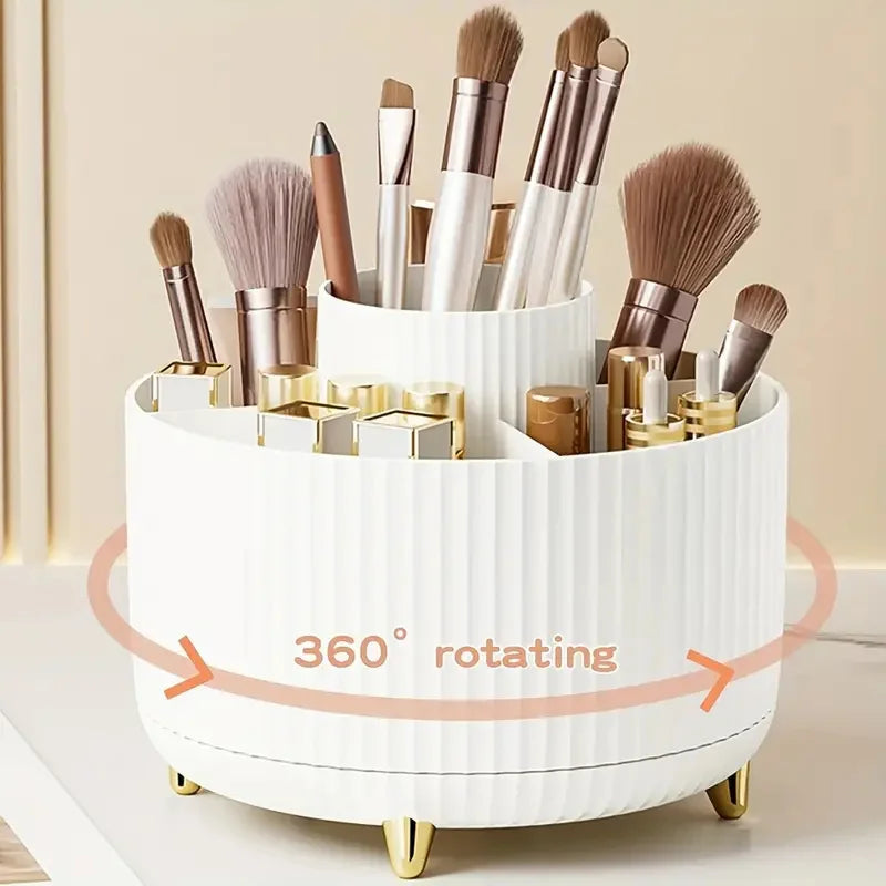 360° Rotating Desktop Makeup Organizer Box 5-Slot Storage Cosmetic Holder for Brushes Lipstick Eyebrow Pencil Bedroom Essential Quake WG-WH