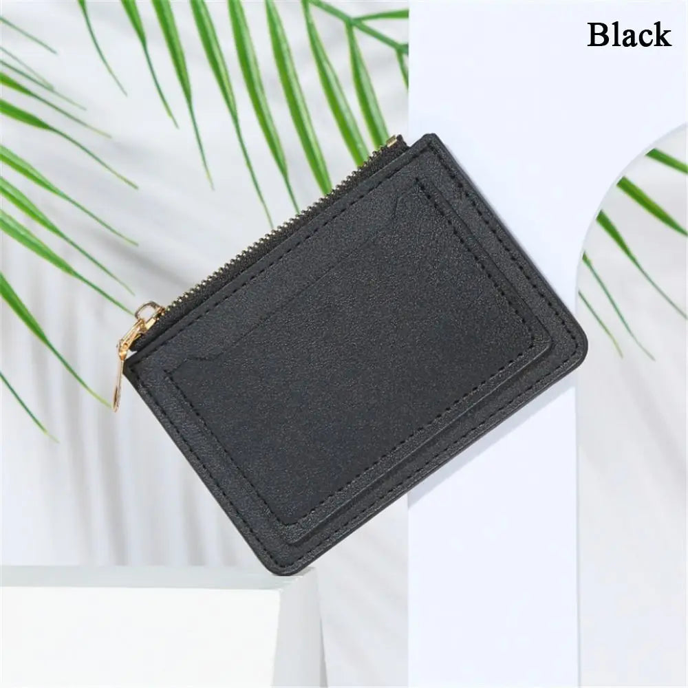 Women Mini Coin Purse PU Leather Short Wallets Card Holder Fashion Zipper Pouch Girls Money Bag Quake black