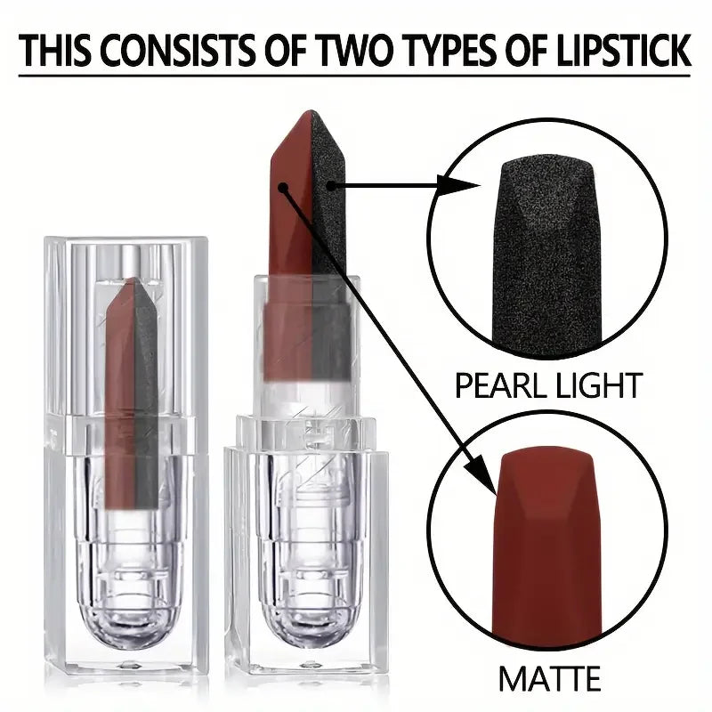 Soft Matte Two-Tone 2-in-1 Lipstick Long-Lasting Glitter and Matte Lipstick Lip Gloss is Not Easy to Fade.Perfect Romantic Lip G Quake