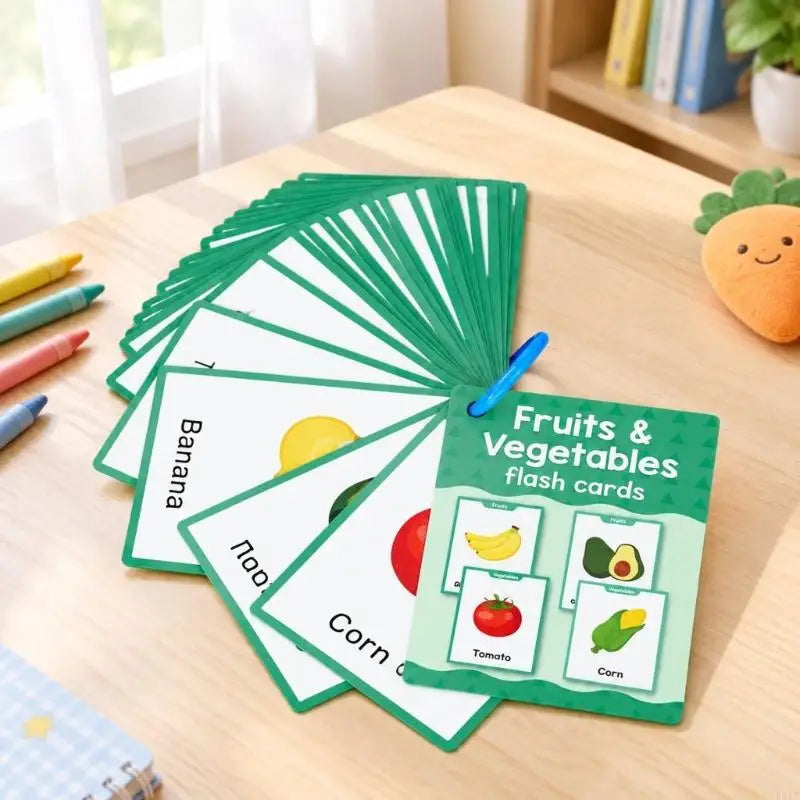 20 Sheets Spanish Fruit and Vegetable Learning Flash Cards, Ring-Bound Picture Word Set Covering 38 Vocabulary Terms for K1KF Quake