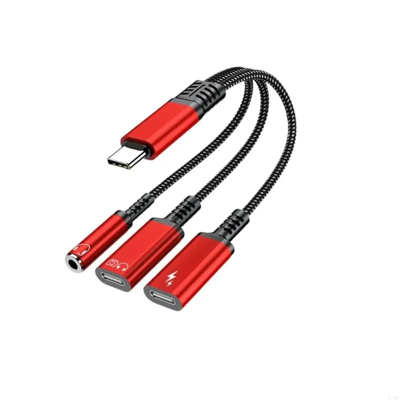 MultiFunction USB C to 3.5mm Headphone &Charging Adapter Cable Supports 3.5mm Headphone OTG Data Transfer PD60W Charging K1KF Quake Red CN