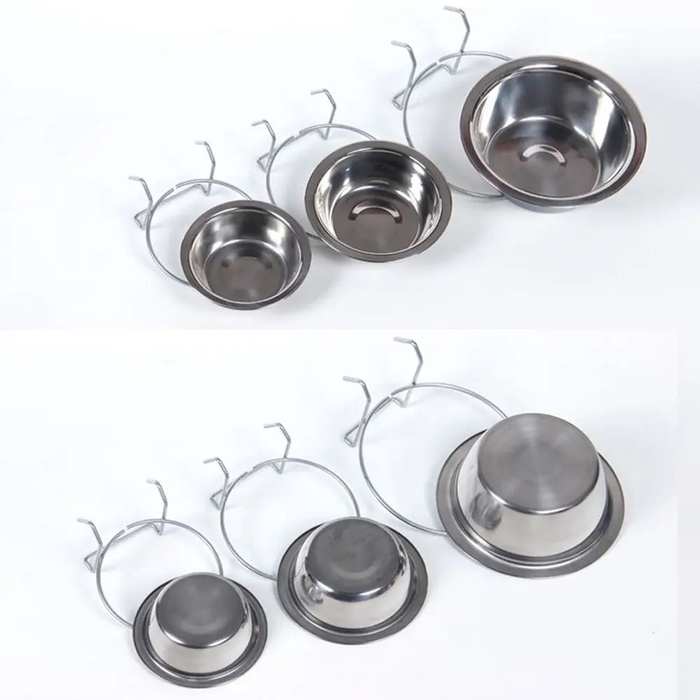 Durable Stainless Steel Hang-on Pet Bowl Big Capacity Stationary Dog Bowl Pet Feeding Tool Travel Quake