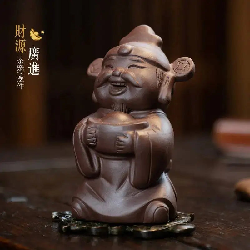 Zisha Tea Pet God of Wealth Figurine Sculpture Character Buddha Little Novice Monk Tea Play Tea Table Quake
