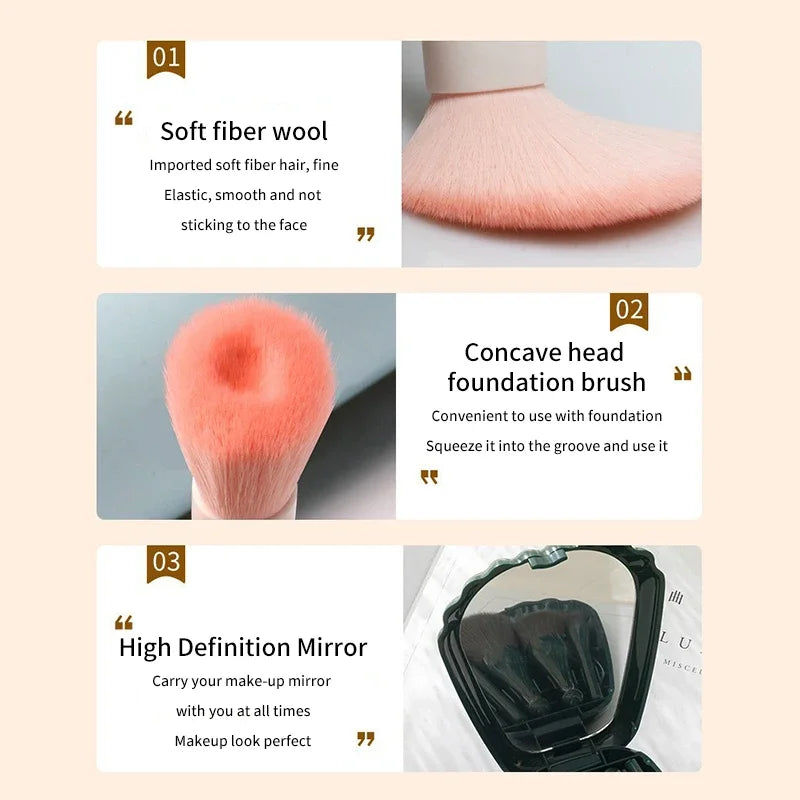 5Pcs Shell Portable Makeup Brush Set HD Mirror Soft Fiber Hair Beauty Tool Repair Brush Lip Brush Full Set Of Cosmetic Brush Quake