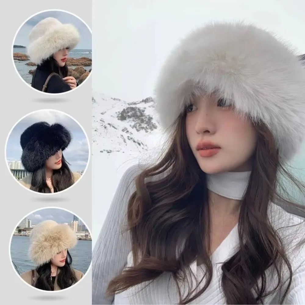 Fashion Headwear Fluffy Fur Winter Hat Thicken Fisherman Hat Cold Windproof Solid Color Berets for Women Girls Quake
