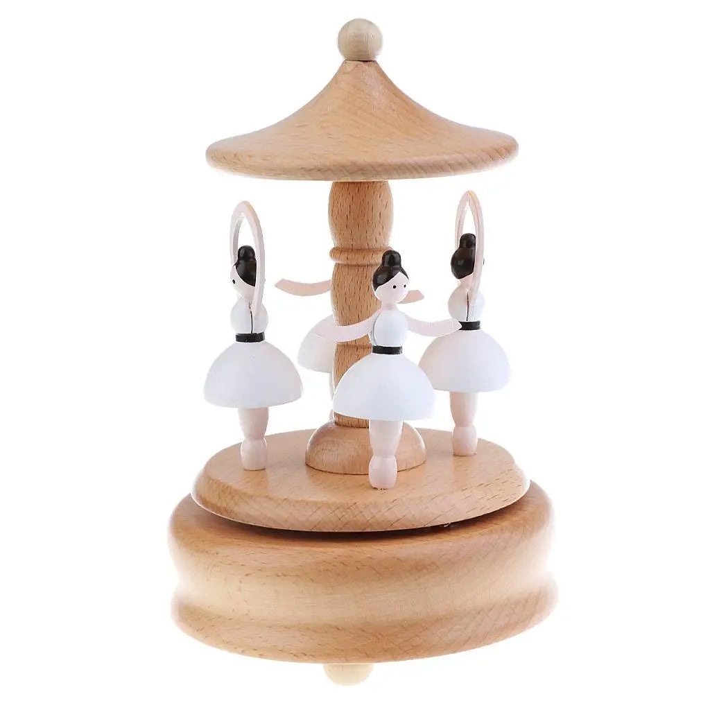 Wooden Music Box Wood Craft Decoration Birthday Christmas Gift for Kids Quake Rotary Ballet Girl