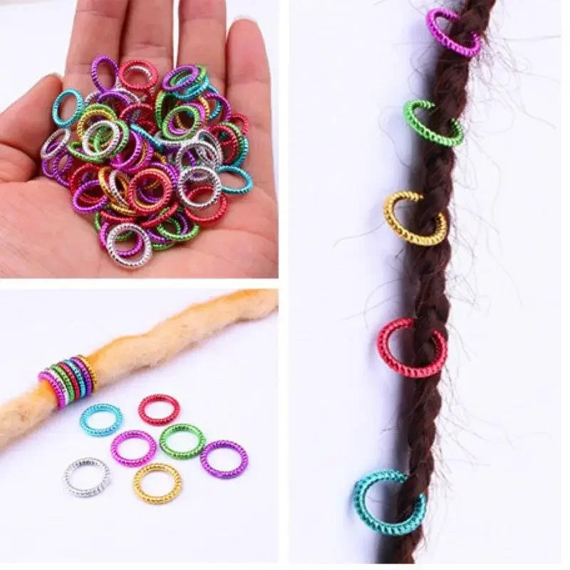 50pcs/set Long Hair Braid Beads Hair Clip Braids Colorful Dreadlock Ring Beads Hair Braider Styling Tool Hairs Accessories Quake
