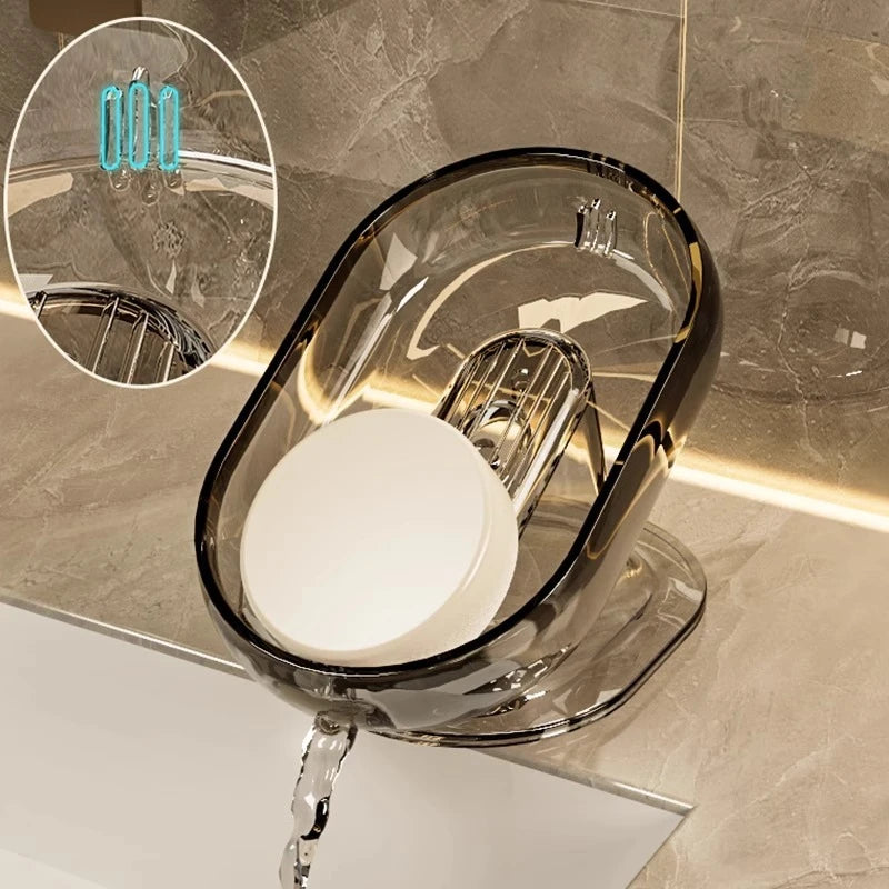 Luxury Transparent Draining Soap Box No Punch Wall-mounted Soap Holder Non-slip Soap Storage Organizer for Bathroom Quake