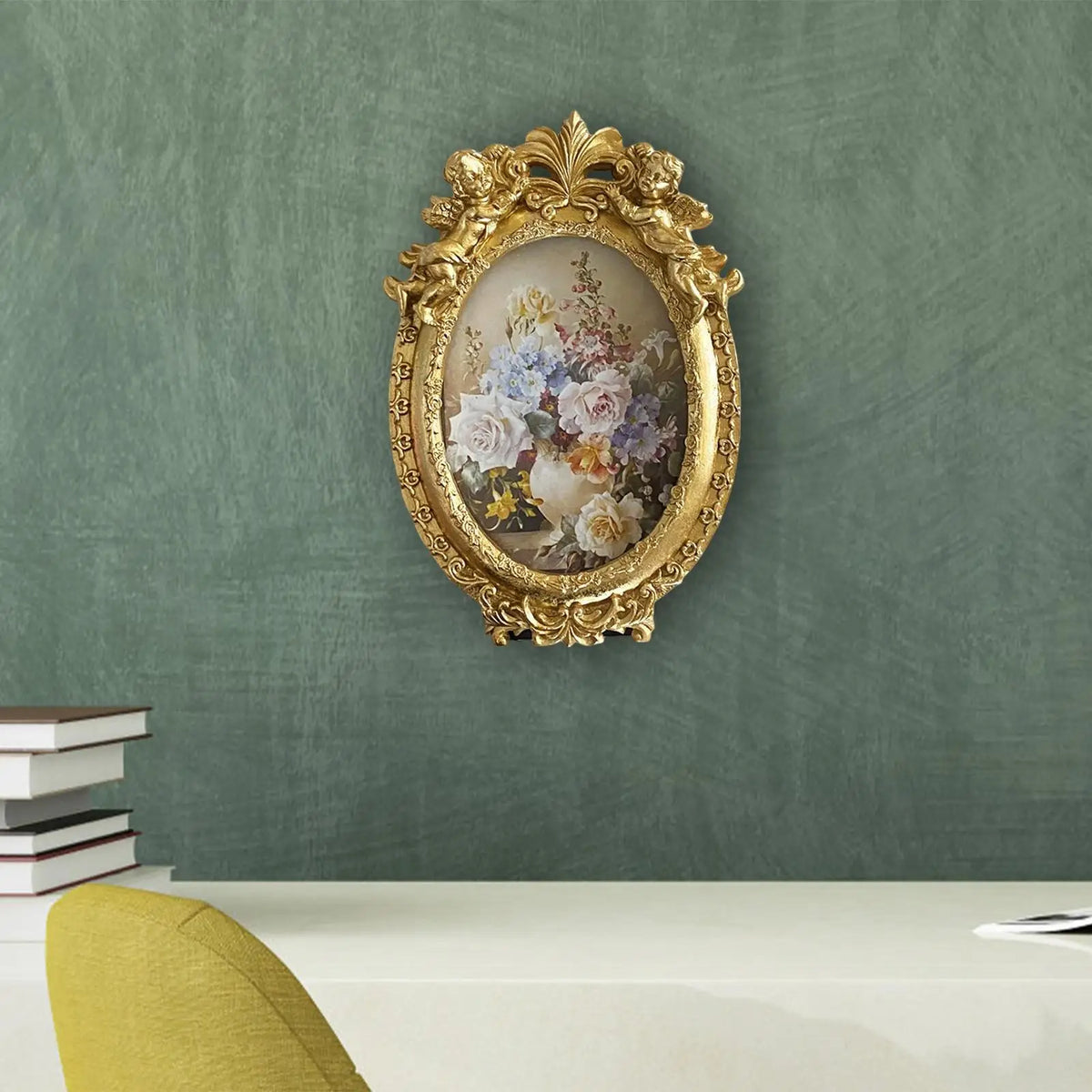 Photo Frame Picture Display Holder Embossed Angel Tabletop Hanging Ornate Desktop Picture Frame for Office Home Kitchen Quake