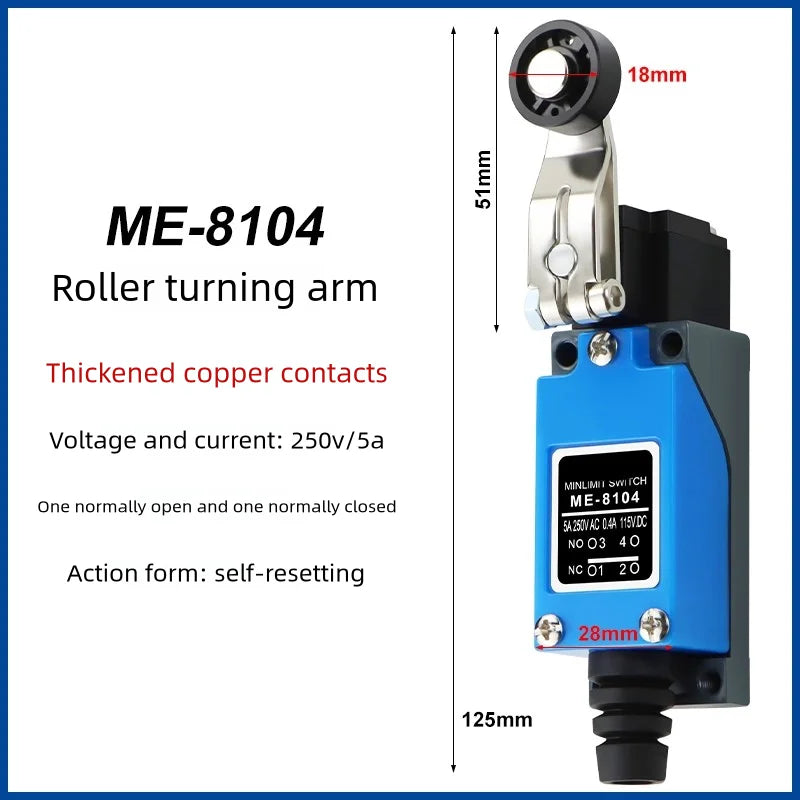 Switch ME-8108/04/07/11/12/22/66/69/9101 Limit Switch Rotary Adjustable Roller Lever Arm Travel Switch 1NC 1NO Waterproof IP65 Quake ME-8104 China Mainland
