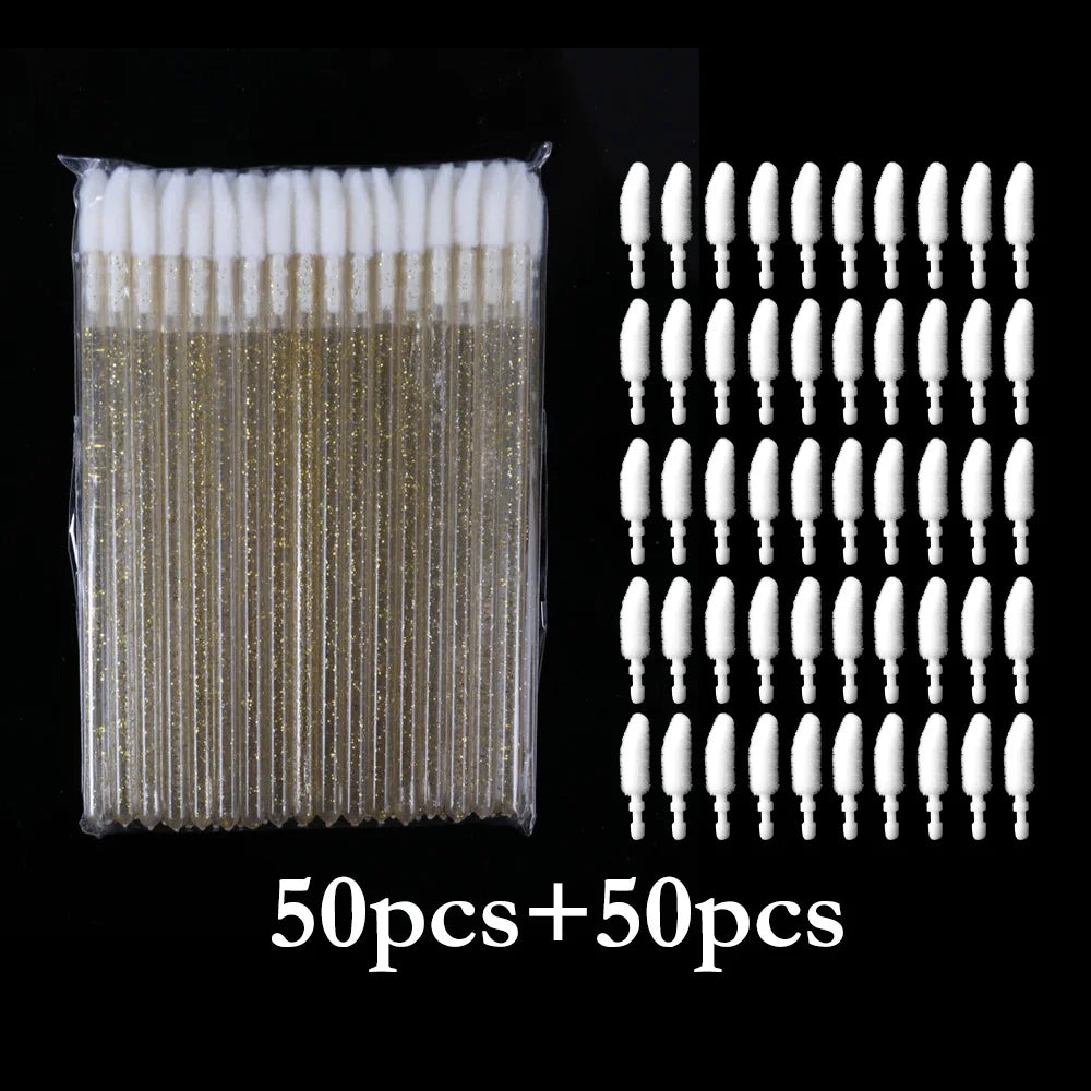 vvocci 50Pcs Disposable Lip Brushes + 50 Refills.Perfect for lip makeup.No shed,odorless,portable,cost-effective lip makeup tool Quake M153M396 crys yellow
