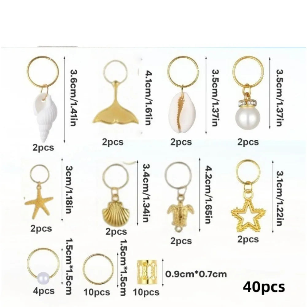 40pcs Wig Dreadlocks Pendant Zinc Alloy Braided Hair Ring Star Small Pendant Hair Ornament DIY Jewelry Accessories Quake Gold 40Pcs