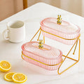 Iron Plastic Dried Fruit Plate Multipurpose Kitchen Serving Tray with Rack for Party Dessert Quake Bunny 2 Grid