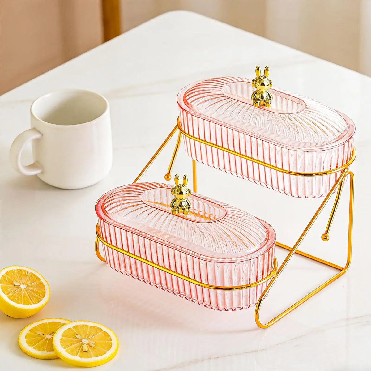 Iron Plastic Dried Fruit Plate Multipurpose Kitchen Serving Tray with Rack for Party Dessert Quake Bunny 2 Grid