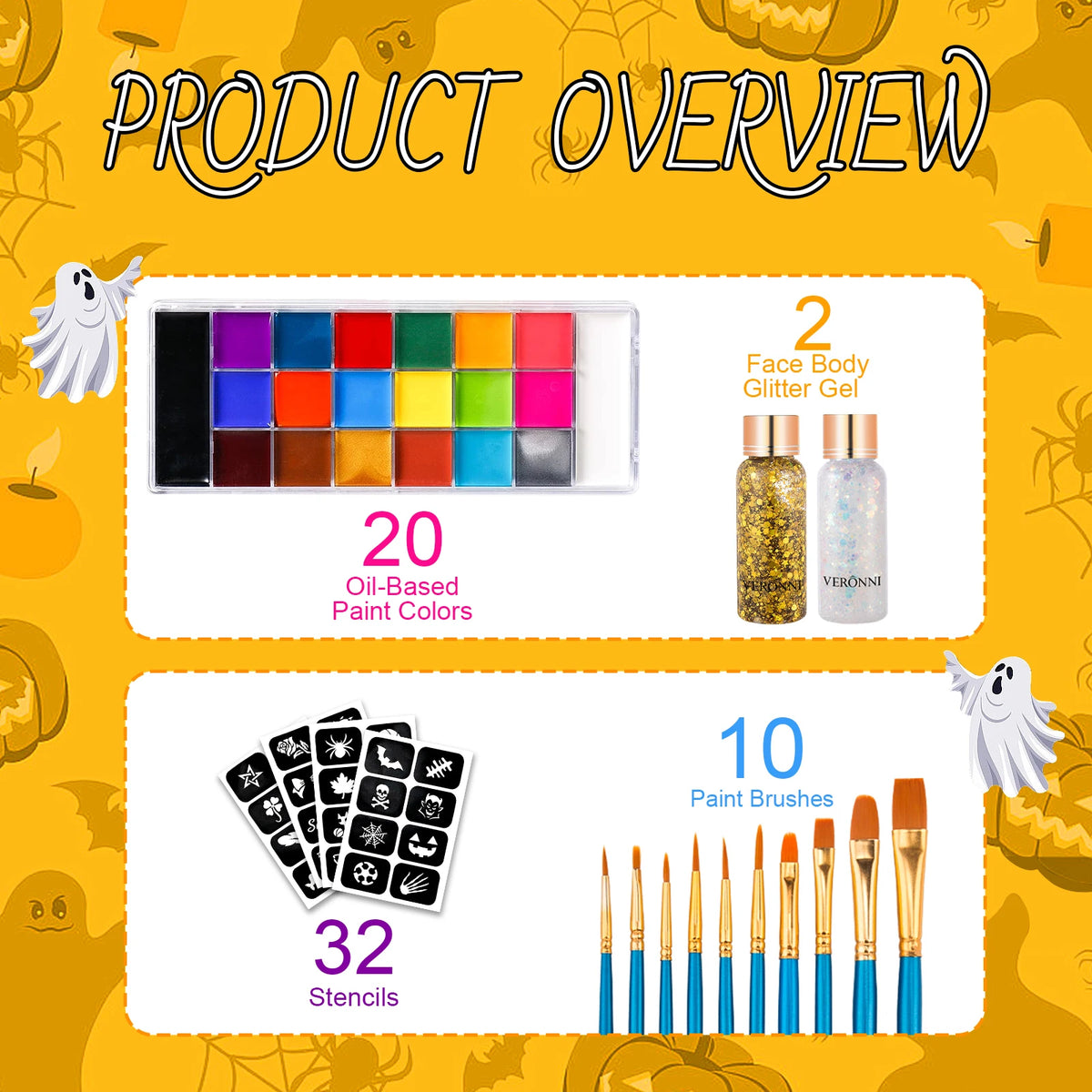 20 Colors Face Body Oil Paint Makeup Set Pigment Non Toxic Kids Flash Tattoo Painting with Brush Art Halloween Cosplay Party Quake
