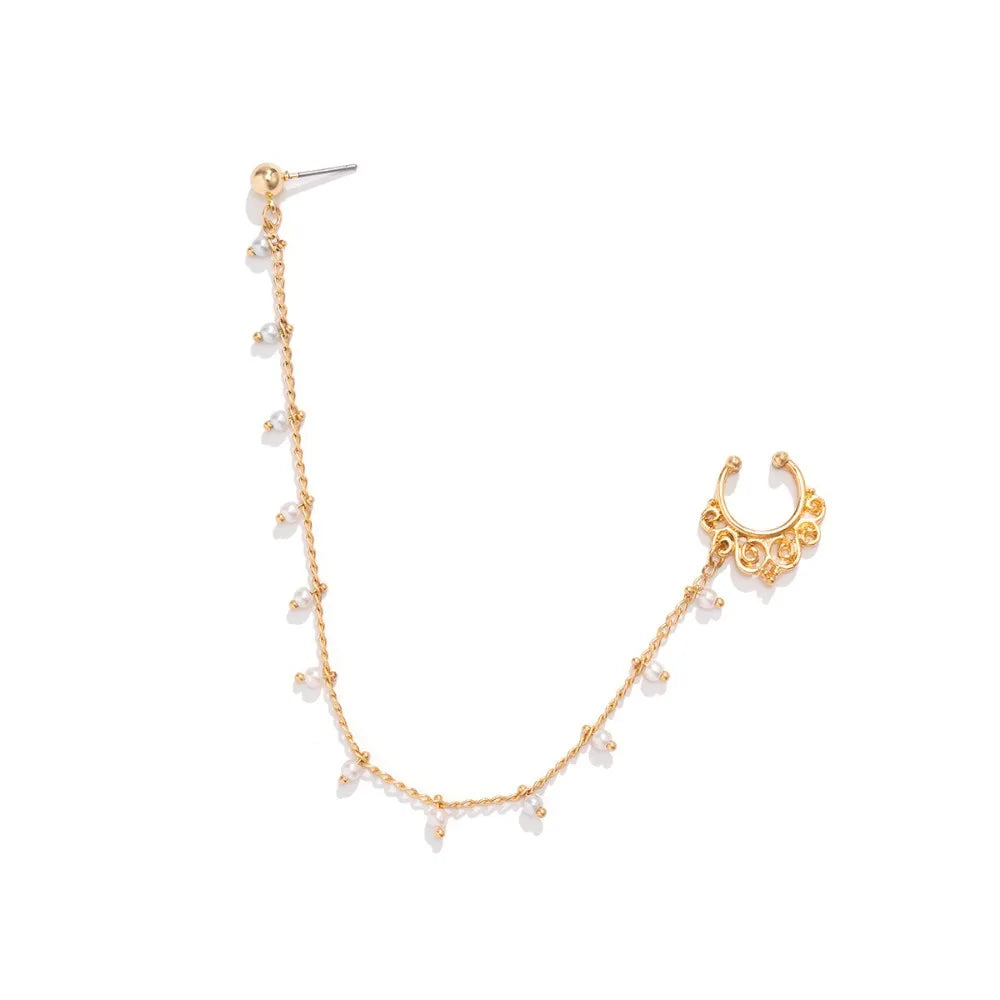 New Fashion Piercing Jewelry Women Temperament Earrings Sweet Personality Imitation Pearl Butterfly Tassel Chain Quake