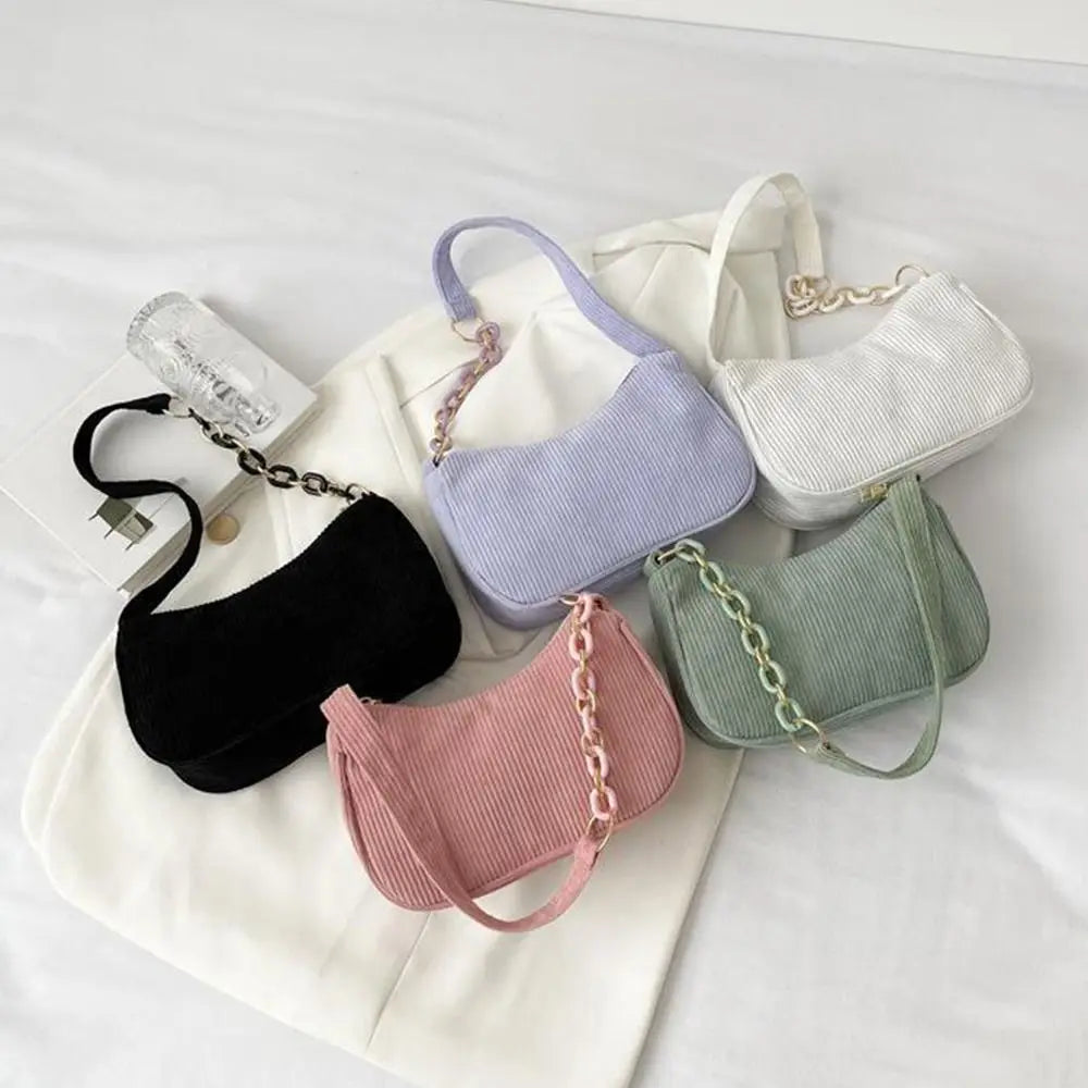 Fashion Vintage Handbags Women Autumn Winter Corduroy Underarm Bag Zipper Shoulder Small Bags Female Soft Casual Clutch Handbag Quake