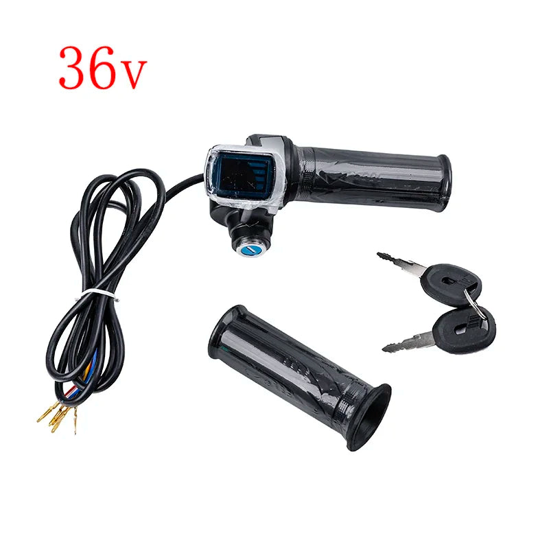 1 Pair 24-48V Universal Electric Handle Bike Twist Throttle With LCD Display Indicator Gas Handle Throttle Lock Key Accessories Quake 36v