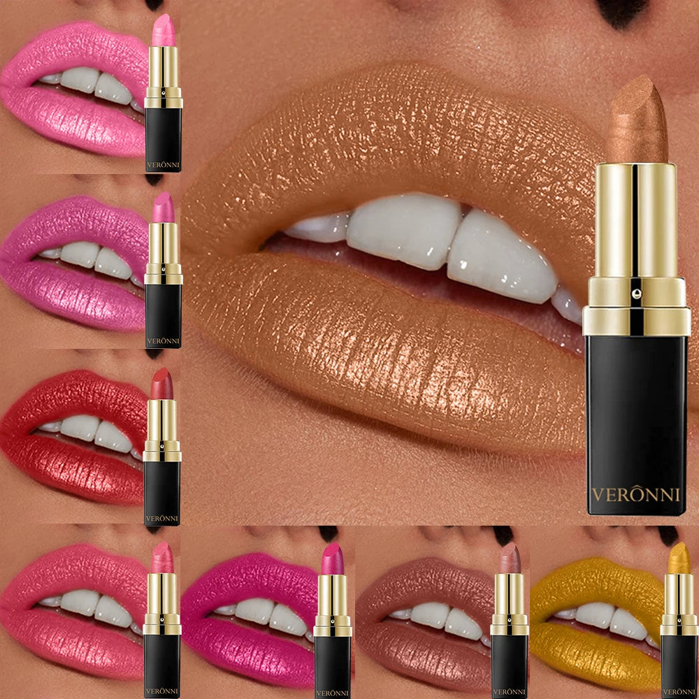 10 Colors Glitter Lipstick Waterproof Long Lasting Diamond Pearlescent Metallic Lipstick Lipgloss Women Lips Makeup Cosmetic Quake