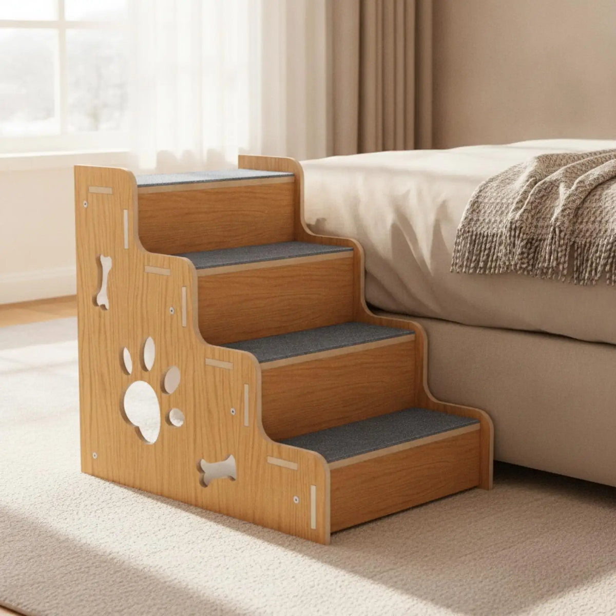 Small Dog Stairs for High Bed Wooden Pet Ladder with Carpeted Steps for Cats Puppies Stable Ramp Quake