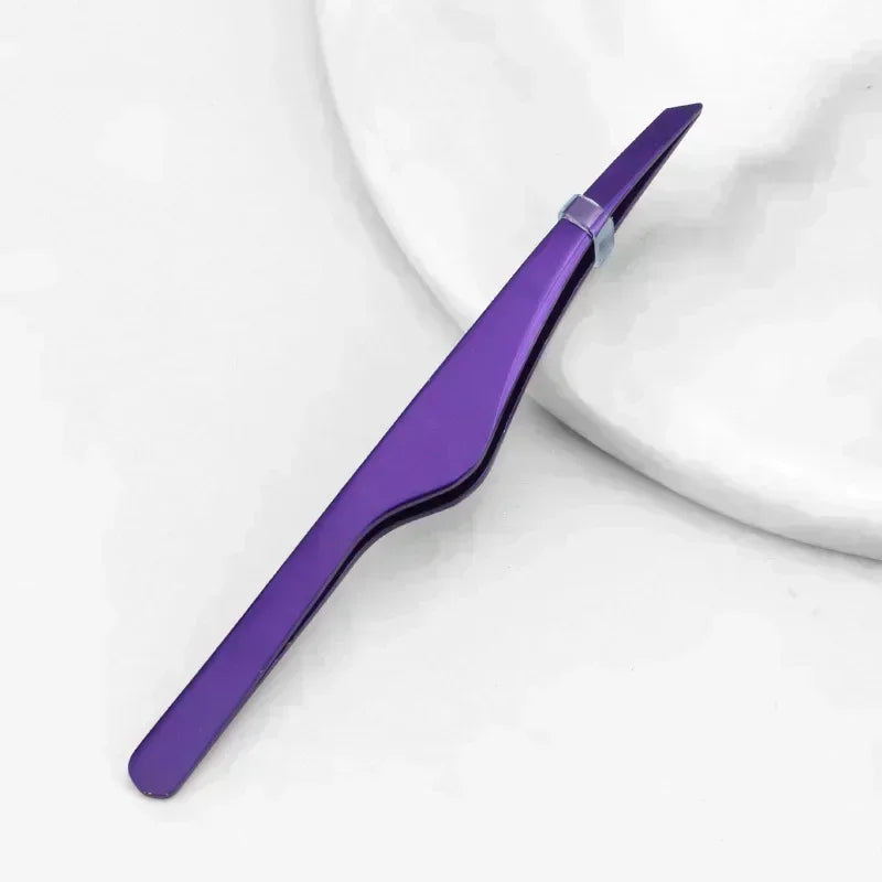 Gold Silver Black Stainless Steel Hair Removal Tweezers Eyebrow Tweezers Slant Tip Makeup Tools Point Tip Flat Tip Rose Cosmetic Quake M385 PURPLE