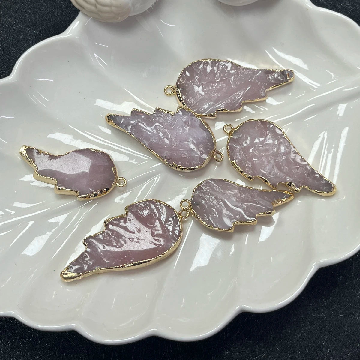 2Pcs New Style Necklace Pendant Natural Stone Rose Quartz Wing-Shaped Pendant for Jewelry Making DIY Beacelet Earrings Accessory Quake 12x22mm