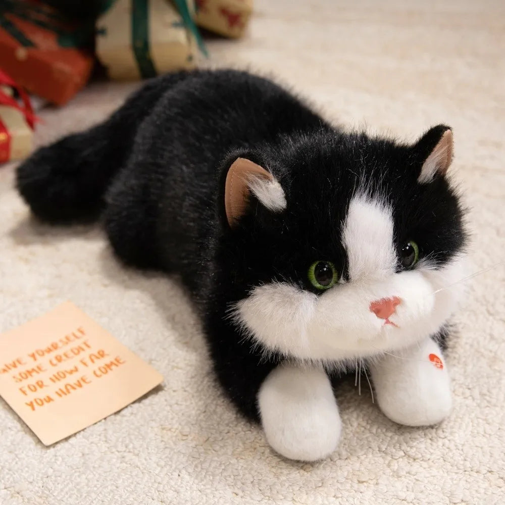 New Soft Simulation Cat Plush Toys Fluffy Voiced Ragdoll Cat Plush Doll Cute Cartoon With Bib Simulated Kitten Model Home Decor Quake Black