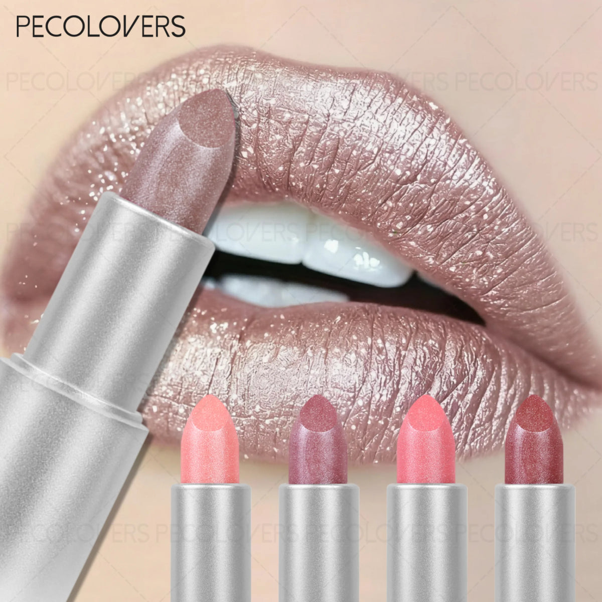 1 Pcs Mermaid Pearlescent Glitter Lipstick, Waterproof Long-lasting, Metallic Shimmer Pink Nude, Party Date Music Festival Quake