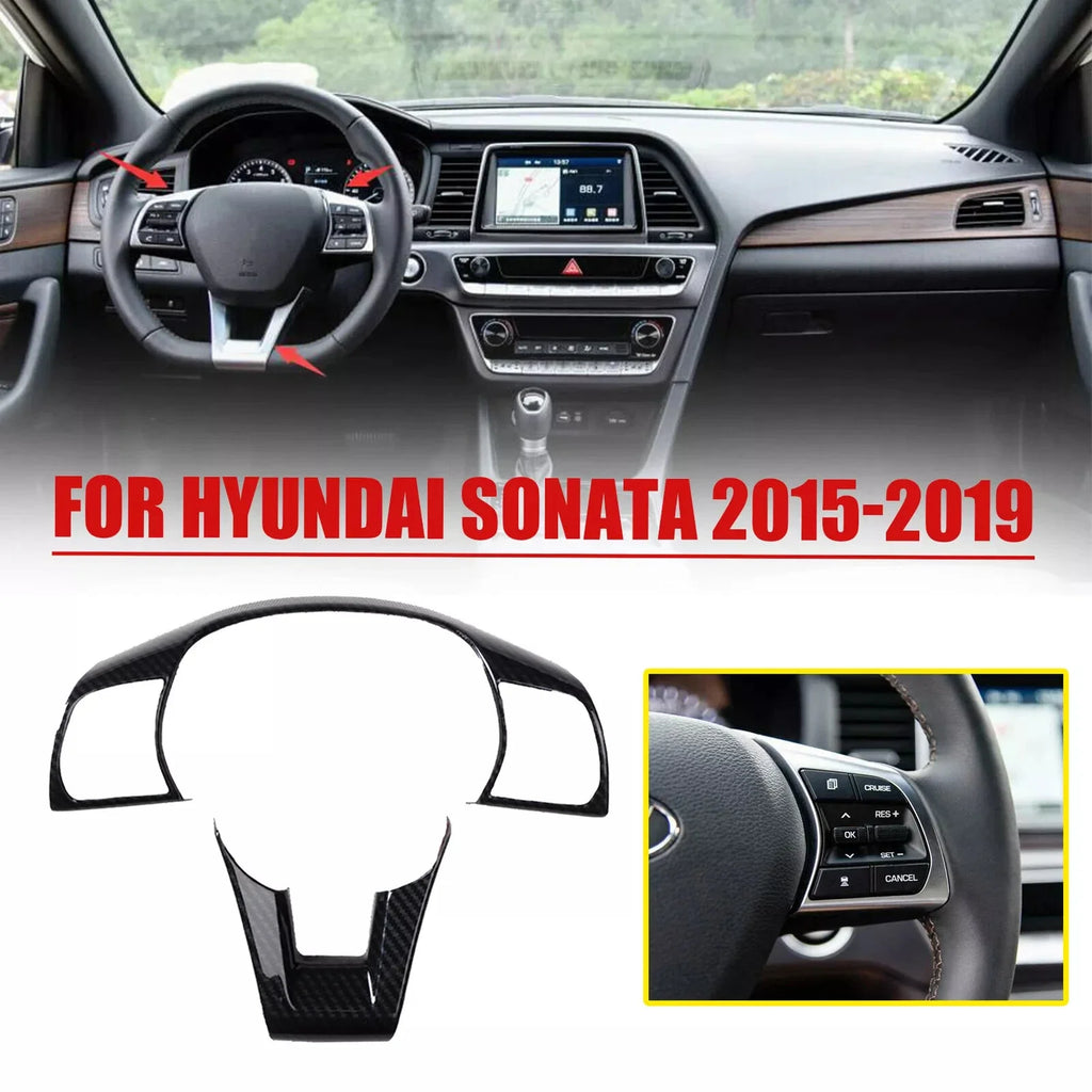 For Hyundai Sonata 2015-2019 ABS Carbon Fiber Style Inner Sticker Car Interior Steering Wheel Cover Trim Frame Decotation Auto Quake Default Title