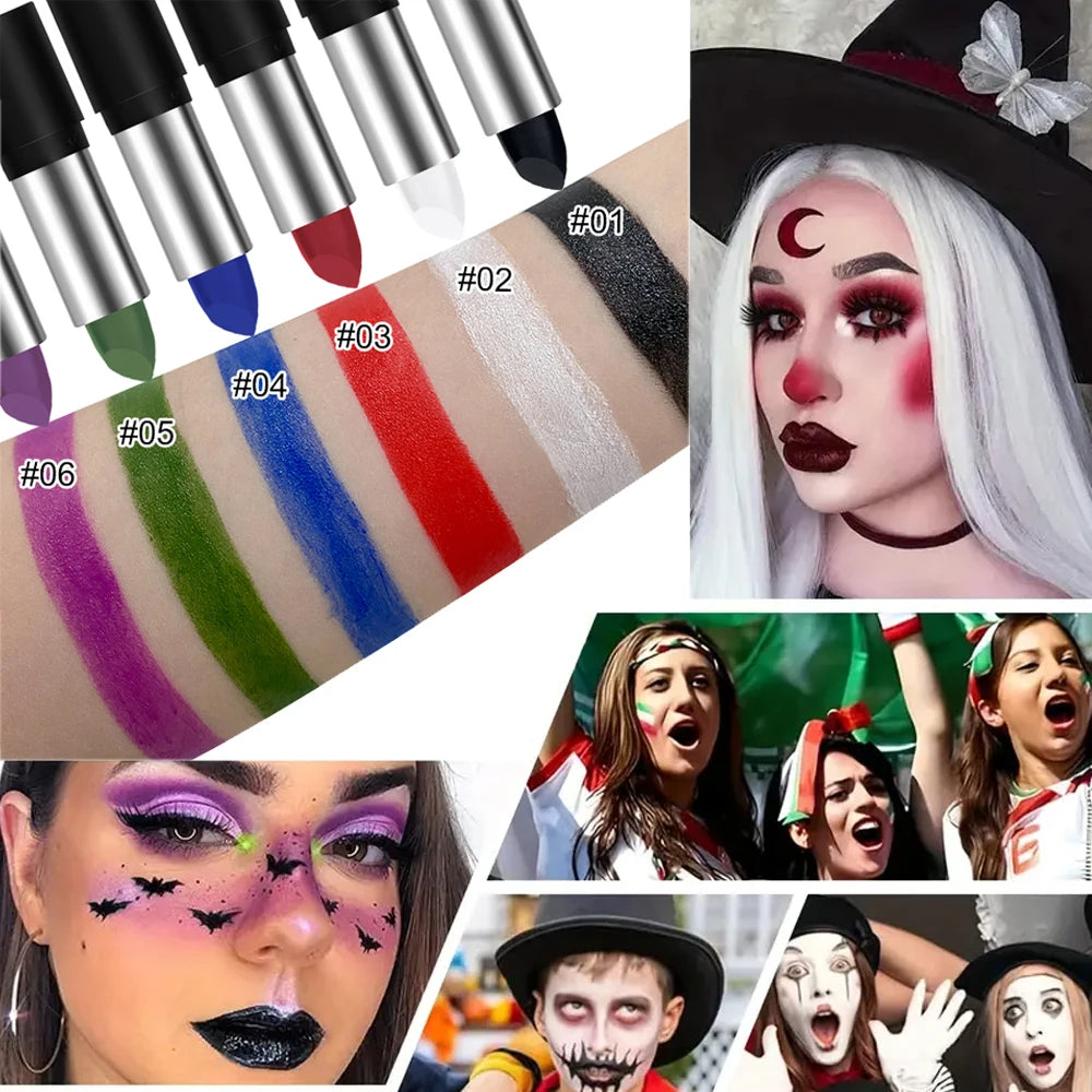 6 Colors Face Body Paint Stick Cream Eyeblack Tube Body Painting Blendable Sticks For Halloween Cosplay Joker Face Paint Makeup Quake