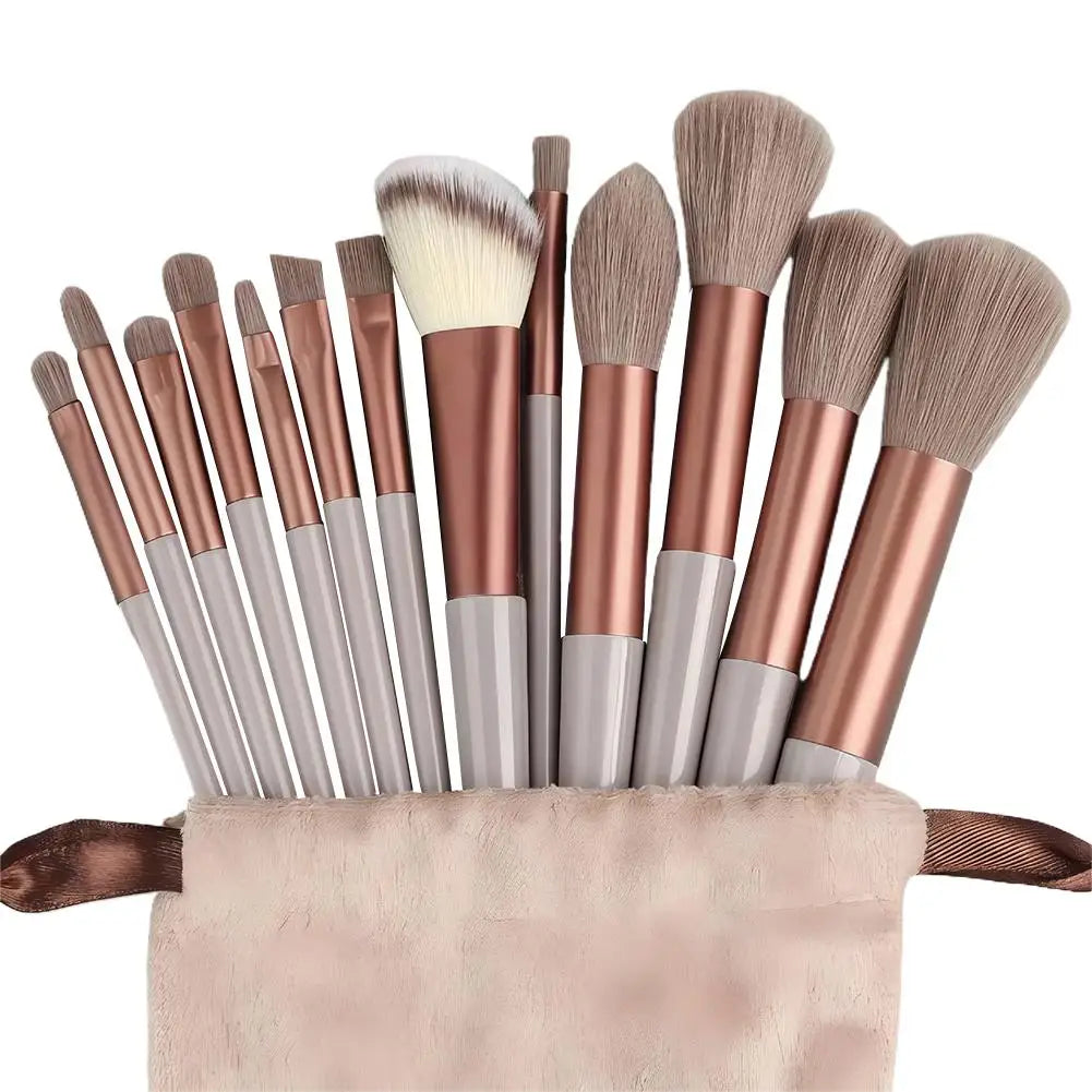13Pcs Coffee Lotus Pink Makeup Brush Set Ultra Soft Blush Foundation Eyeshadow Highlighter Brushes Professional Cosmetic Tools Quake 13pcs