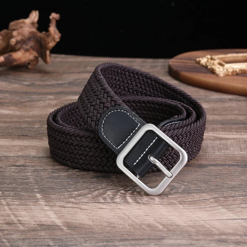 1pcs Unisex Woven Stretch Belts Fashion Square Pin Buckle Waistband for Casual Jeans Dress Daily Wear Quake
