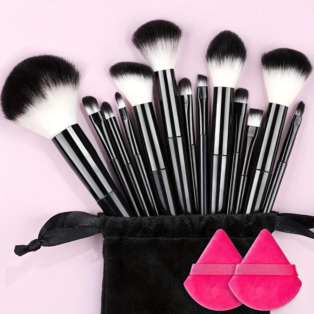 Makeup Brushes Set 13Pcs Premium Synthetic Brush Foundation Powder Blending Concealer Eyeshadow Blush Cosmetics Brushes Travel Quake BK-WH with bag