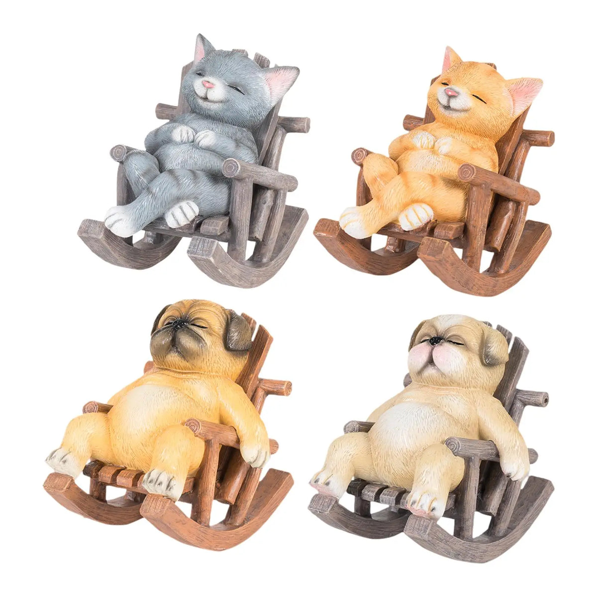 Rocking Chair Animal Statue Creative Decoration Adorable Art Craft Micro Landscape Small Sculpture for Home Office Living Room Quake