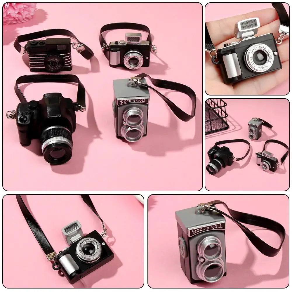 Fashion Mini SLR Dollhouse Accessories Digital Camera Model Miniature Dolls Camera With Black Belt Shutter And Flash Quake