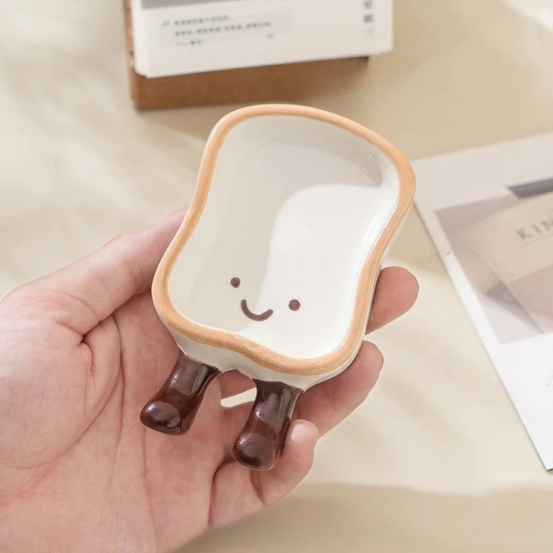 Cartoon Cute Bread Shaped Ceramic Seasoning Dish Irregular Creative Home Utensils Dipping Dish Quake