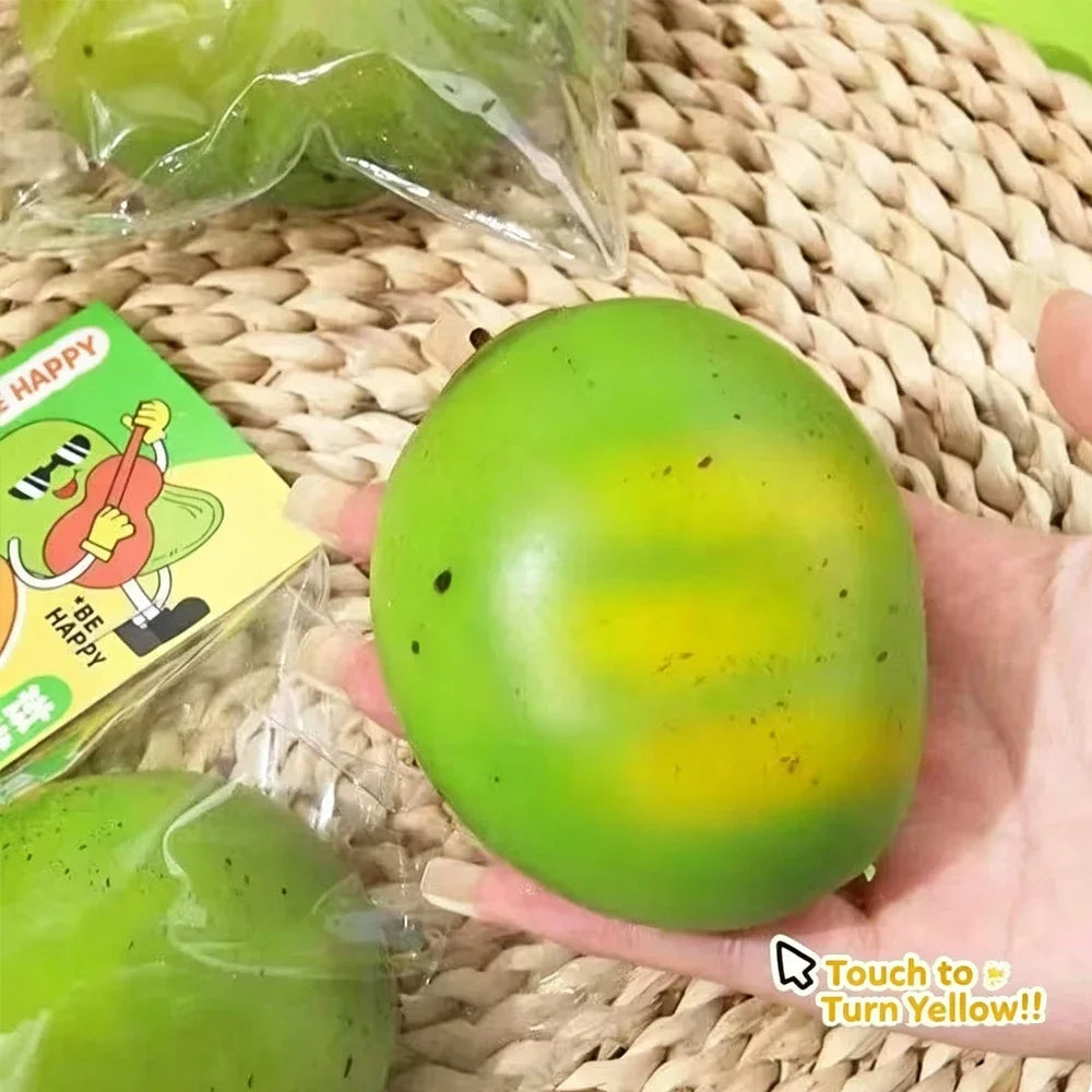 Handmade Squishy Mango Stress Ball Toy Color-changing Mango Squeeze Fidget Toys ASMR Sensory Stress Relief Toy for Adult Quake mango 3pcs