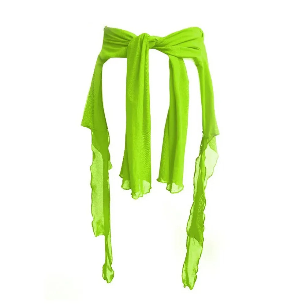 Jeans Pants Decor Irregular Jazz Dance Scarf See Through Harajuku Hip-hop Scarf Streetwear High Waist Waistband Quake Green One Size
