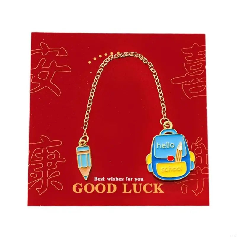 Metal Chain Page Marker with School-Themed Pendant and Pencil Charm for Reading, Journals, Textbooks and Classroom Gifts K1KF Quake Blue CN