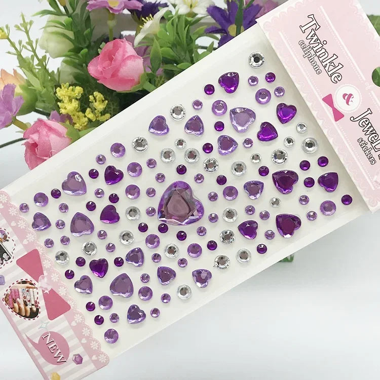 Rhinestone Crystal Face Stickers Diamond Face Makeup DIY Decoration Disposable Acrylic Tattoo Stickers Drill Phone Eyes Sticker Quake Heart-purple
