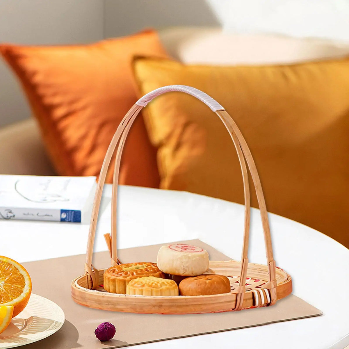 Woven Tray Lightweight Bamboo Snack Basket Multipurpose Organizer for Cookies Serving Cafe Indoor Quake