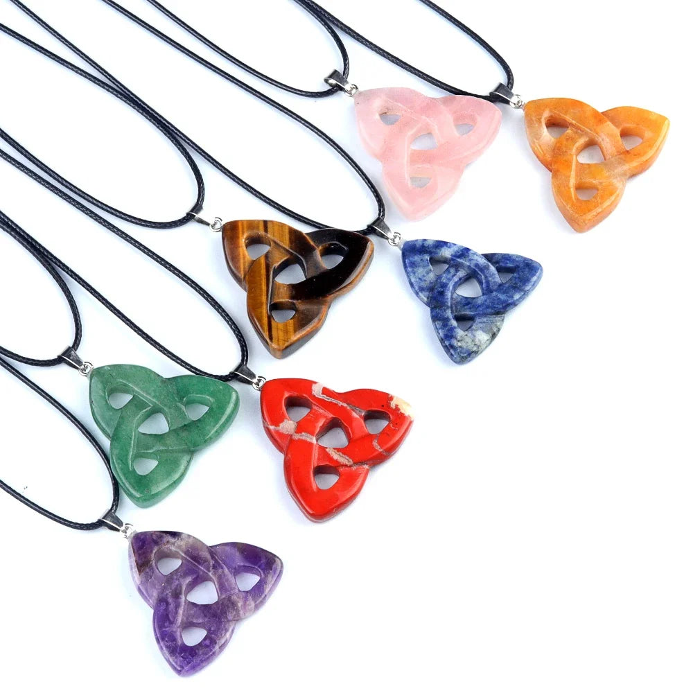 Hot Sale Witch Knot Pendant Necklace Natural Stone Rose Quartz/Amethyst Irish Pendant Lucky Gift For Women And Man Quake
