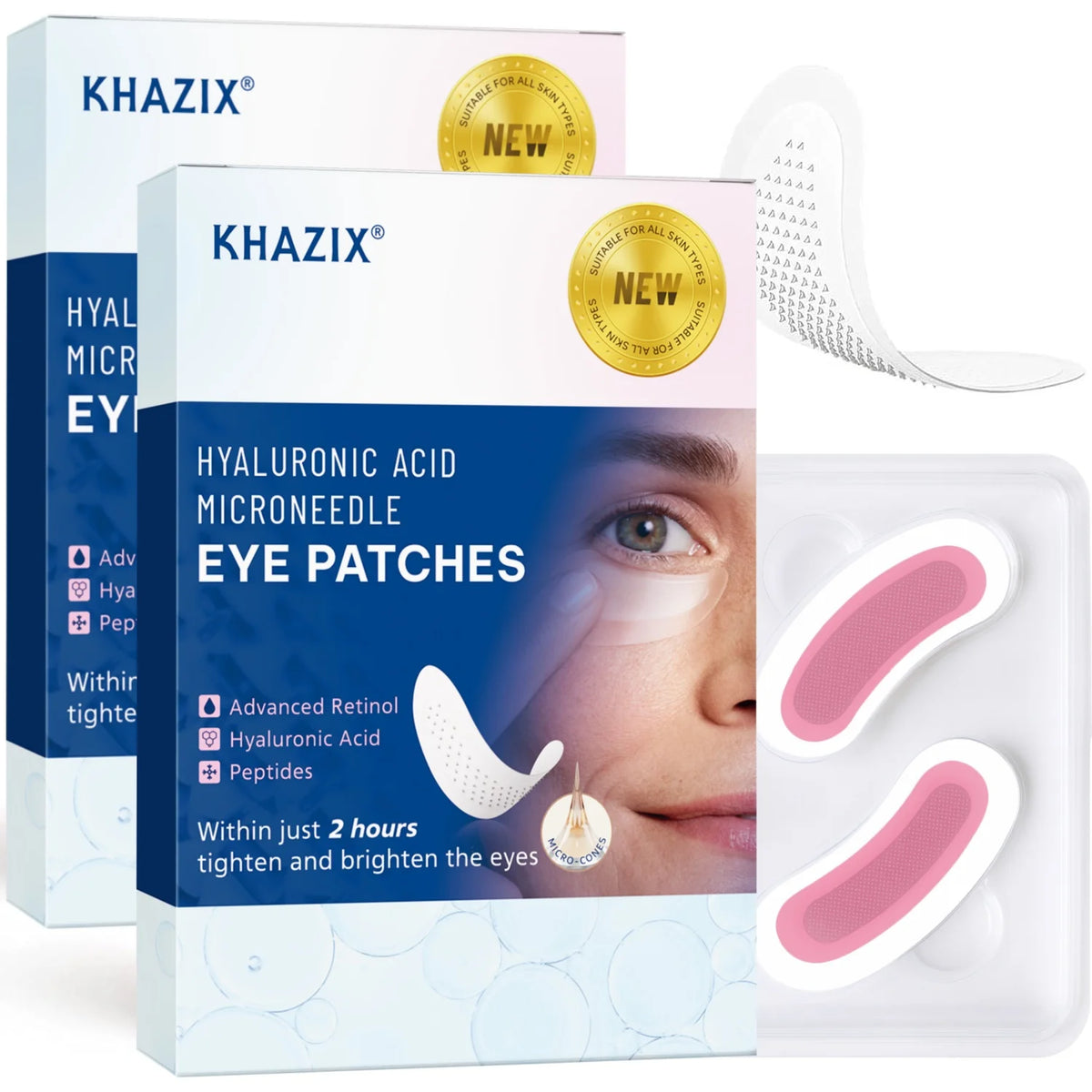 Retinol Microneedle Eye Patches with Hyaluronic Acid & Firming Peptides,for Forehead, Eye Area, Crow's Feet & Smile Lines,1Pair. Quake Pink