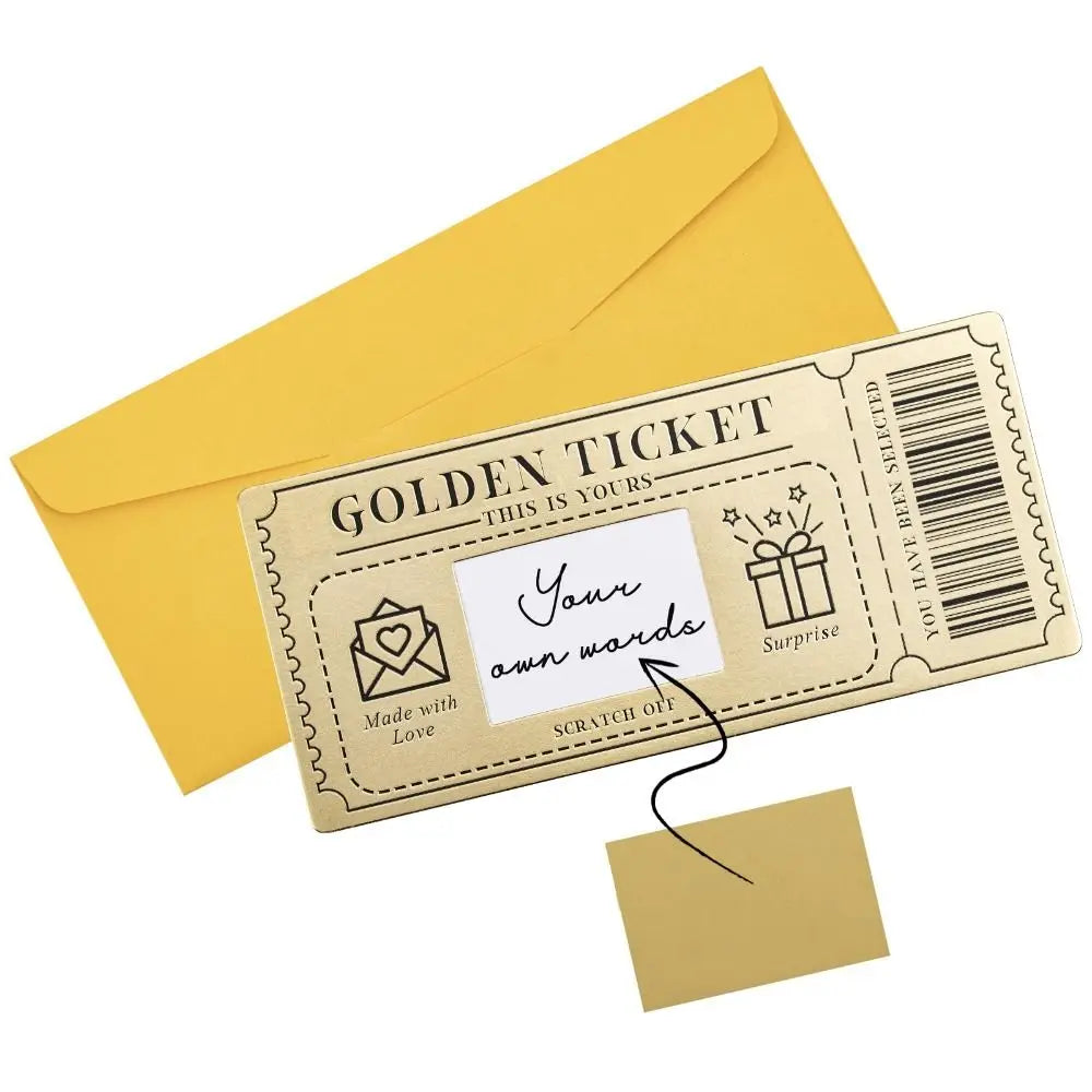 Scratch Off Ticket Golden Ticket Scratch-off Card Raffle Gift with Envelope Scratch-off Card Surprise Party Favor Concert Ticket Quake