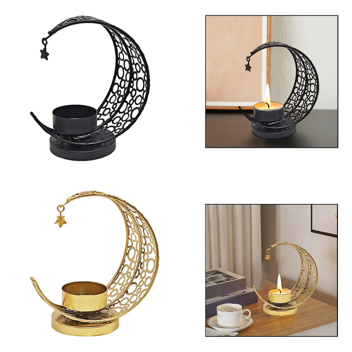 Moon Candle Holder Ornament Versatile Decorative Hollow Gifts Iron Candle Stand for Tabletop Anniversary Dining Room Quake