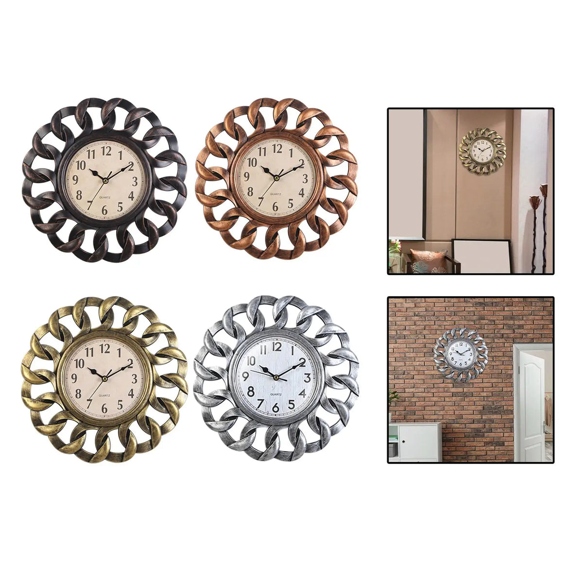 10inch Retro Wall Clock Vintage Non Ticking Quartz Battery Operated Easy Read for Kitchen Quake