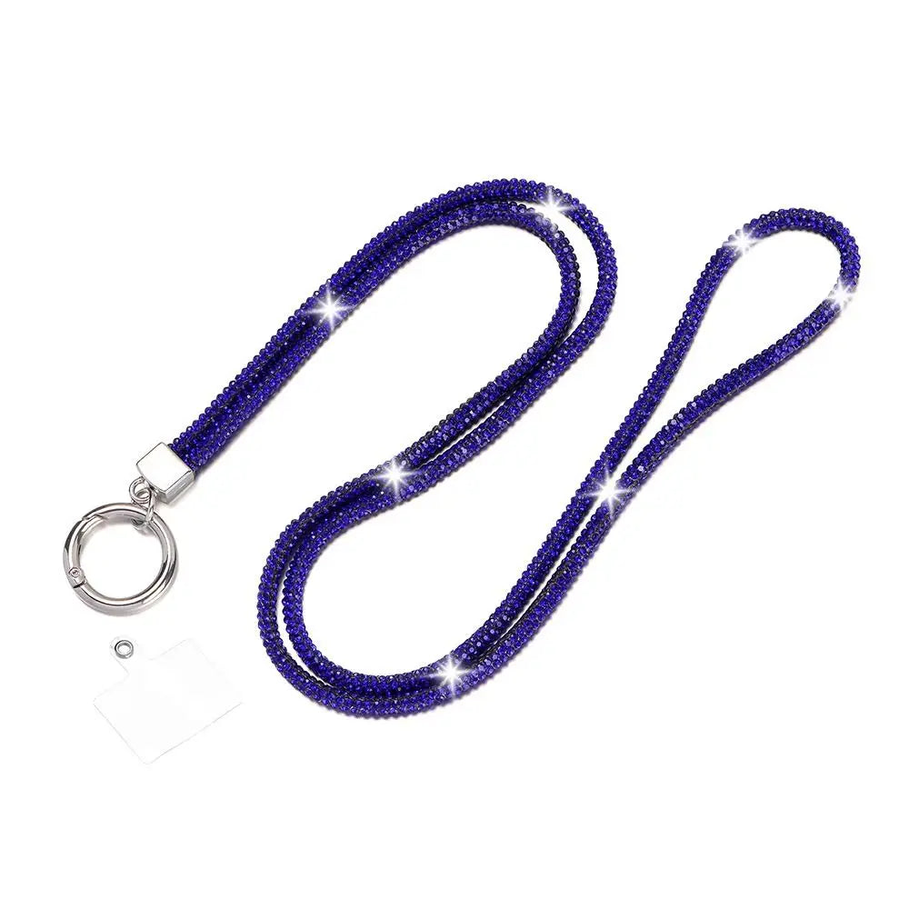 Glitter Rhinestone Phone Lanyard Phone Diamond Crystal Chain Straps Keychain Hanging Anti-lost Rope Quake dark blue