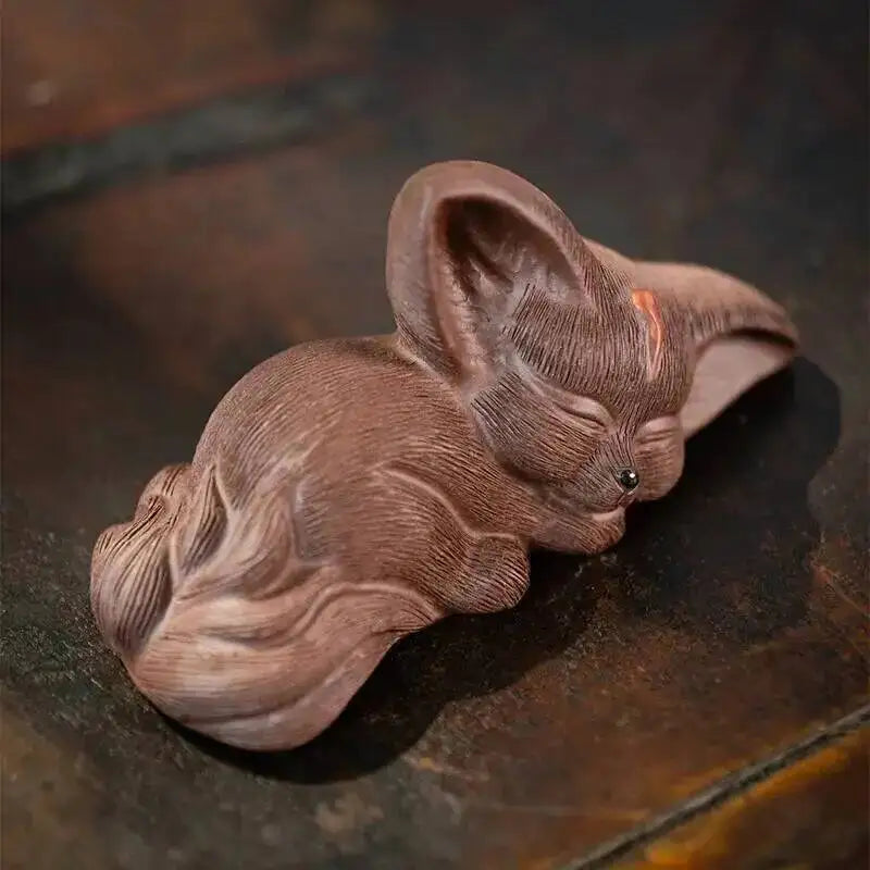 Zisha Tea Pet Fox Ornament Nine-tailed Spirit Fox Sculpture Creative Tea Tray Decoration Accessories Tea Set Quake Purple Clay